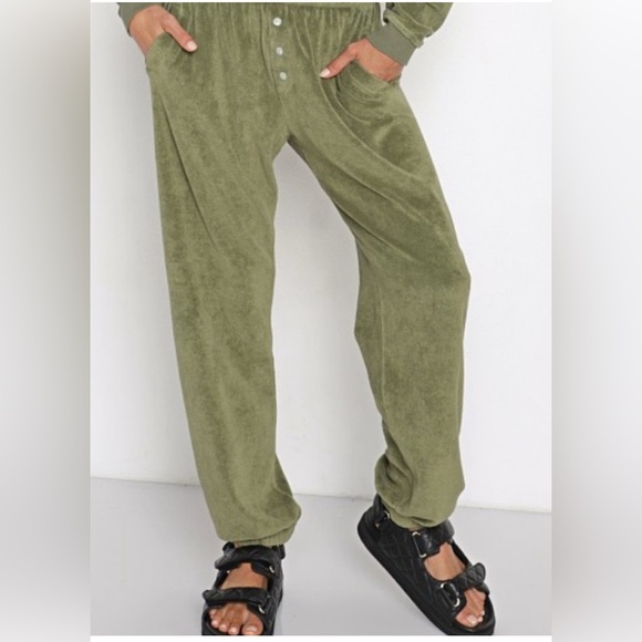 NEW DONNI. Basil Green Terry Track jogger Pants Large - Picture 1 of 5